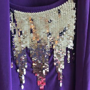 Laura Scott Women's Sz XL Attached Jacket & Top Twinset Purple with Sequins